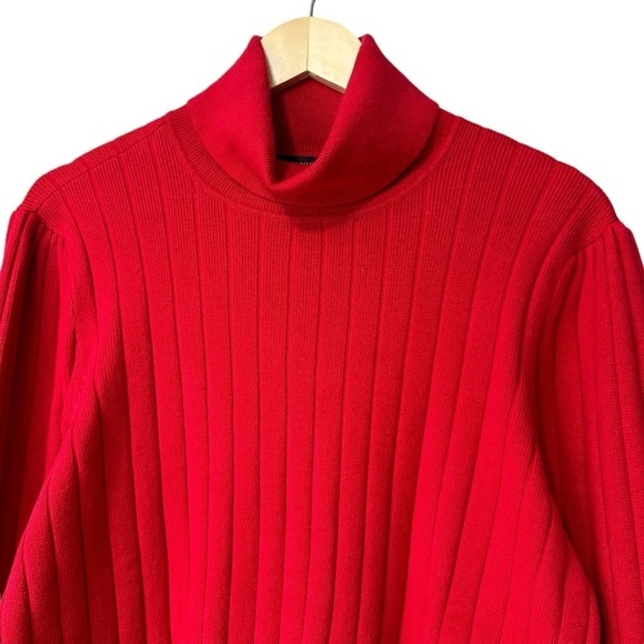 Talbots Puff Sleeve Ribbed Turtleneck Sweater, Red, XL - Picture 4 of 8